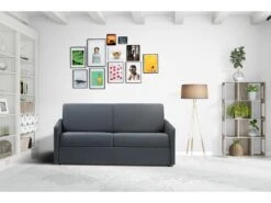 Canapé 3 Places Convertible Express En Tissu CALIFE - Bleu Foncé - Couchage à Lattes Larges 140 Cm - Matelas 18 Cm -Meubles Soldes Boutique canape 503607