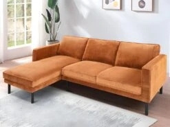 Canapé D'angle Gauche En Velours Côtelé Camel MIKE