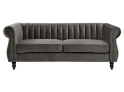 Canapé Chesterfield 3 Places En Velours TRUMBO - Gris -Meubles Soldes Boutique canape 713941
