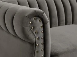 Canapé Chesterfield 3 Places En Velours TRUMBO - Gris -Meubles Soldes Boutique canape 713943