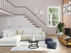 Grand Canapé D'angle Gauche En Velours Côtelé Crème MONDOVI