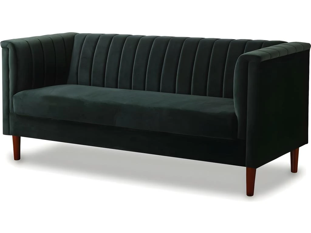 Canapé Fixe En Velours "Ellison" - 196 X 76 X 82 Cm - 3 Places - Vert Foncé 3 Canapé Fixe En Velours "Ellison" - 196 X 76 X 82 Cm - 3 Places - Vert Foncé