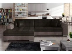 Canapé D'angle Convertible En Tissu Velours Luxe, Chocolat Et Marron, 5 Places, Angle Gauche (vu De Face), SOHO VELOURS