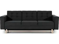 Canapé 3 Places Convertible - En Tissu De Qualité Noir, ASVENA