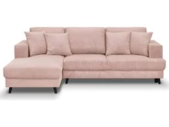 Canapé D'angle à Gauche Convertible 4 Places En Velours Côtelé Rose Pâle - Marceau