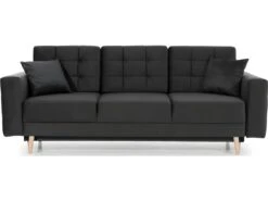 Canapé 3 Places Convertible - En Tissu De Qualité, Gris Foncé, ASVENA VELOURS