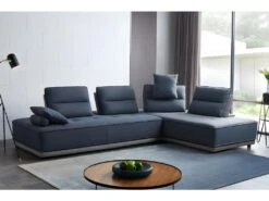 Canapé D'angle Réversible Et Modulable Tissu Bleu - LOUNGE