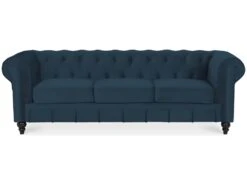 Canape Chesterfield Velours 3 Places Altesse Bleu Foncé