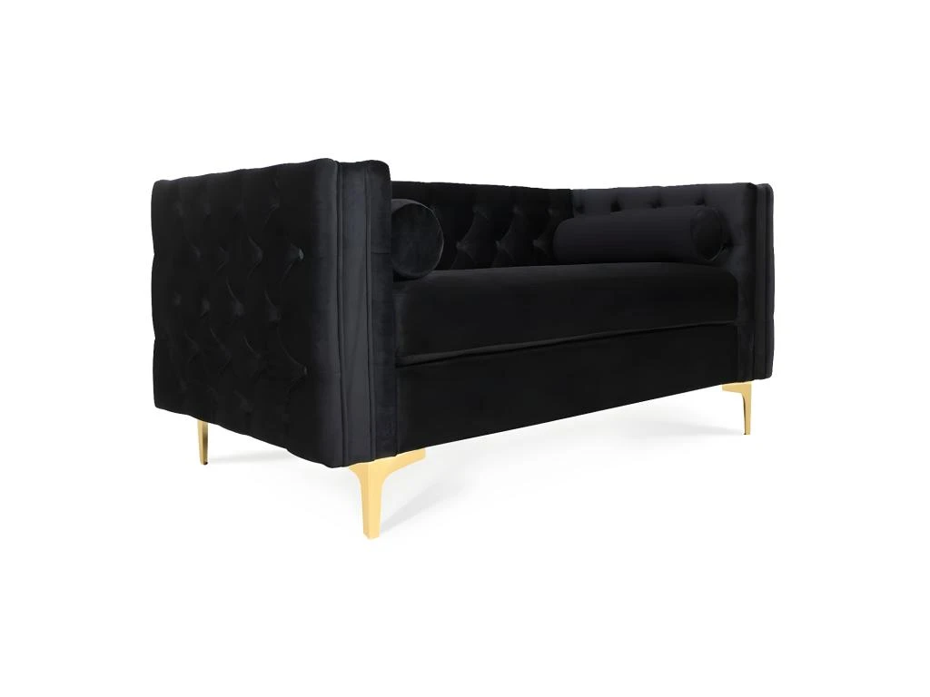 Canapé 2 Places Edward Velours Noir Pieds Doré 3 Canapé 2 Places Edward Velours Noir Pieds Doré