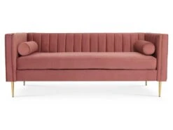 Canapé 3 Places James Velours Vieux Rose Pieds Doré