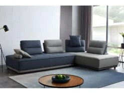 Canapé D'angle Modulable Tissu Gris Et Bleu - LOUNGE