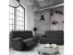 ALMERIA - Canapé Relax Manuel 3 Places Gris Foncé