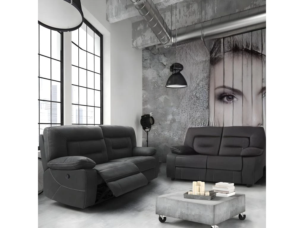 ALMERIA - Canapé Relax Manuel 3 Places Gris Foncé 3 ALMERIA - Canapé Relax Manuel 3 Places Gris Foncé