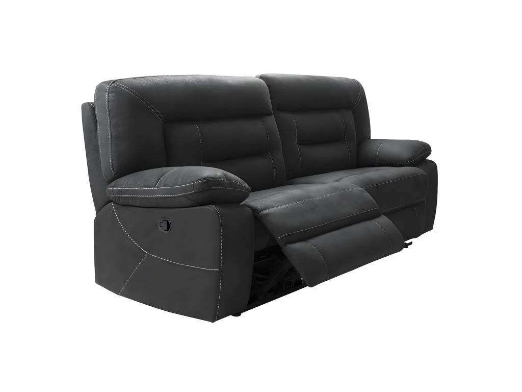 ALMERIA - Canapé Relax Manuel 3 Places Gris Foncé 4 ALMERIA - Canapé Relax Manuel 3 Places Gris Foncé – Image 2