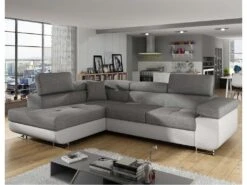 Canapé D'angle Gauche Convertible Marius Gris Et Blanc