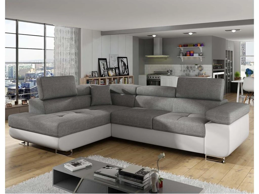 Canapé D'angle Gauche Convertible Marius Gris Et Blanc 3 Canapé D'angle Gauche Convertible Marius Gris Et Blanc
