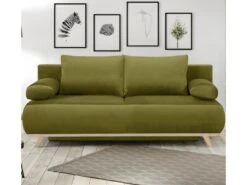 Canapé Convertible 3 Places Avec Coffre De Rangement En Velours Vert Olive - Laria