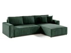 Canapé D'angle Réversible Et Convertible 4 Places Avec Coffre Isaac Velours Côtelé Vert Sapin