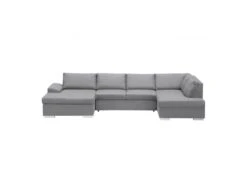 Canapé D'angle (droit) Panoramique SENSA, Couleur Gris Clair, 5 Places Avec Coffre De Rangement