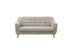 Canapé 3 Places Tissu Taupe Dossier Capitonné Et Pieds Bois - TRACY -Meubles Soldes Boutique canape 9483877