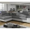 Canapé D'angle Convertible En Tissu Luxe Et Simili Cuir 5 Places, Coffre, Gris / Blanc Cassé, Angle Gauche (vu De Face), ANNECY MIX -Meubles Soldes Boutique canape 9989795