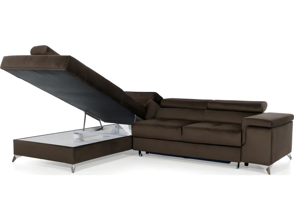 Canapé D'angle Convertible - ERWAN - En Tissu Luxe 5 Places, Chocolat, Angle Gauche (vu De Face) 5 Canapé D'angle Convertible - ERWAN - En Tissu Luxe 5 Places, Chocolat, Angle Gauche (vu De Face) – Image 3