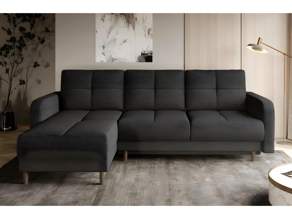 Canapé D'angle Convertible En Tissu Luxe, Rangement - Gris Foncé, Angle Gauche (vu De Face), ROXANE 3 Canapé D'angle Convertible En Tissu Luxe, Rangement - Gris Foncé, Angle Gauche (vu De Face), ROXANE