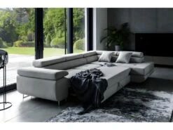 Canapé D'angle Convertible En Tissu Luxe 5 Places, ANNECY VELOURS, Couleur Gris Clair, Angle Droit (vu De Face) -Meubles Soldes Boutique canape 9992895