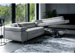 Canapé D'angle Convertible En Tissu Luxe 5 Places, ANNECY VELOURS, Couleur Gris Clair, Angle Droit (vu De Face) -Meubles Soldes Boutique canape 9992897