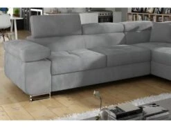 Canapé D'angle Convertible En Tissu Luxe 5 Places, ANNECY VELOURS, Couleur Gris Clair, Angle Droit (vu De Face) -Meubles Soldes Boutique canape 9992899