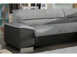 Canapé D'angle Convertible En Tissu Luxe Gris Et Simili Cuir Noir, 5 Places, Avec Coffre, Angle Droit (vu De Face), VERTU MIX 9 Canapé D'angle Convertible En Tissu Luxe Gris Et Simili Cuir Noir, 5 Places, Avec Coffre, Angle Droit (vu De Face), VERTU MIX -Meubles Soldes Boutique canape 9992937