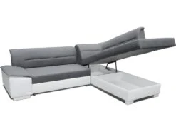 Canapé D'angle Convertible En Tissu Luxe Gris Et Simili Cuir Noir, 5 Places, Avec Coffre, Angle Droit (vu De Face), VERTU MIX 11 Canapé D'angle Convertible En Tissu Luxe Gris Et Simili Cuir Noir, 5 Places, Avec Coffre, Angle Droit (vu De Face), VERTU MIX -Meubles Soldes Boutique canape 9992941