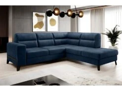 Canapé D'angle Convertible - CASTA VELOURS - En Tissu Luxe, Bleu, 5/6 Places, Angle Droit (vu De Face)