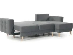 Canapé D'angle Convertible ASSIA VELOURS - En Tissu De Qualité 5 Places, Gris, Angle Droit (vu De Face) -Meubles Soldes Boutique canape 9993649