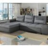 Canapé D'angle Convertible En Tissu Luxe Gris Et Simili Cuir Gris, 5 Places, Angle Gauche (vu De Face) - OTELLO -Meubles Soldes Boutique canape 9993741