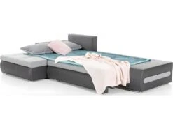 Canapé D'angle Convertible En Tissu Luxe Gris Et Simili Cuir Gris, 5 Places, Angle Gauche (vu De Face) - OTELLO -Meubles Soldes Boutique canape 9993747