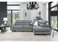 Canapé D'angle Convertible - KARL VELOURS - En Tissu Prestige, 5 Places, Gris, Angle Droit (vu De Face)