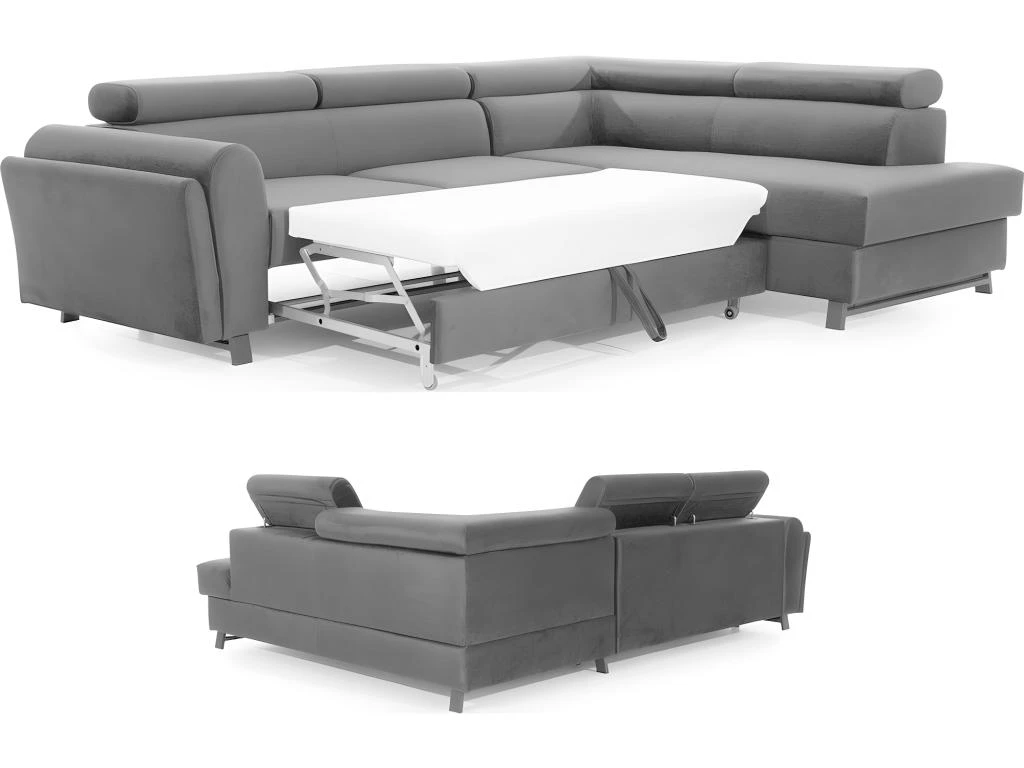 Canapé D'angle Convertible - KARL VELOURS - En Tissu Prestige, 5 Places, Gris, Angle Droit (vu De Face) 4 Canapé D'angle Convertible - KARL VELOURS - En Tissu Prestige, 5 Places, Gris, Angle Droit (vu De Face) – Image 2