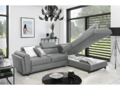 Canapé D'angle Convertible - KARL VELOURS - En Tissu Prestige, 5 Places, Gris, Angle Droit (vu De Face) 8 Canapé D'angle Convertible - KARL VELOURS - En Tissu Prestige, 5 Places, Gris, Angle Droit (vu De Face) -Meubles Soldes Boutique canape 9993969