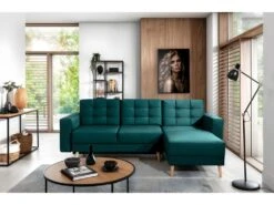 Canapé D'angle Convertible ASSIA VELOURS - En Tissu De Qualité 5 Places, Vert, Angle Droit (vu De Face) -Meubles Soldes Boutique canape 9994235