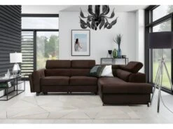 Canapé D'angle Convertible - KARL VELOURS - En Tissu Prestige, 5 Places, Chocolat, Angle Droit (vu De Face)