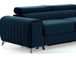 Canapé D'angle Convertible En Tissu Velours Luxe Bleu, 5 Places, Angle Droit (vu De Face) - GRECE VELOURS -Meubles Soldes Boutique canape 9994503