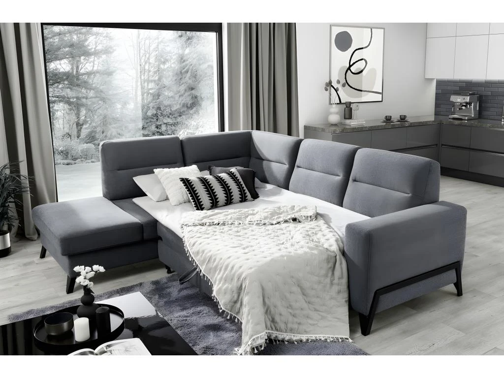 Canapé D'angle Convertible - CASTA VELOURS - En Tissu Luxe, BLEU, 5/6 Places, Angle Gauche (vu De Face) 7 Canapé D'angle Convertible - CASTA VELOURS - En Tissu Luxe, BLEU, 5/6 Places, Angle Gauche (vu De Face) – Image 5