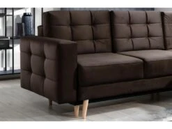 Canapé D'angle Convertible ASSIA VELOURS - En Tissu De Qualité 5 Places, Marron Foncé, Angle Droit (vu De Face) -Meubles Soldes Boutique canape 9994969