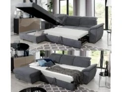 Canapé D'angle Convertible En Tissu Velours Prestige, Bleu, 5 Places, Angle Gauche (vu De Face) - TRESOR -Meubles Soldes Boutique canape 9995051