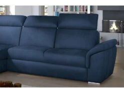 Canapé D'angle Convertible En Tissu Velours Prestige, Bleu, 5 Places, Angle Gauche (vu De Face) - TRESOR -Meubles Soldes Boutique canape 9995053