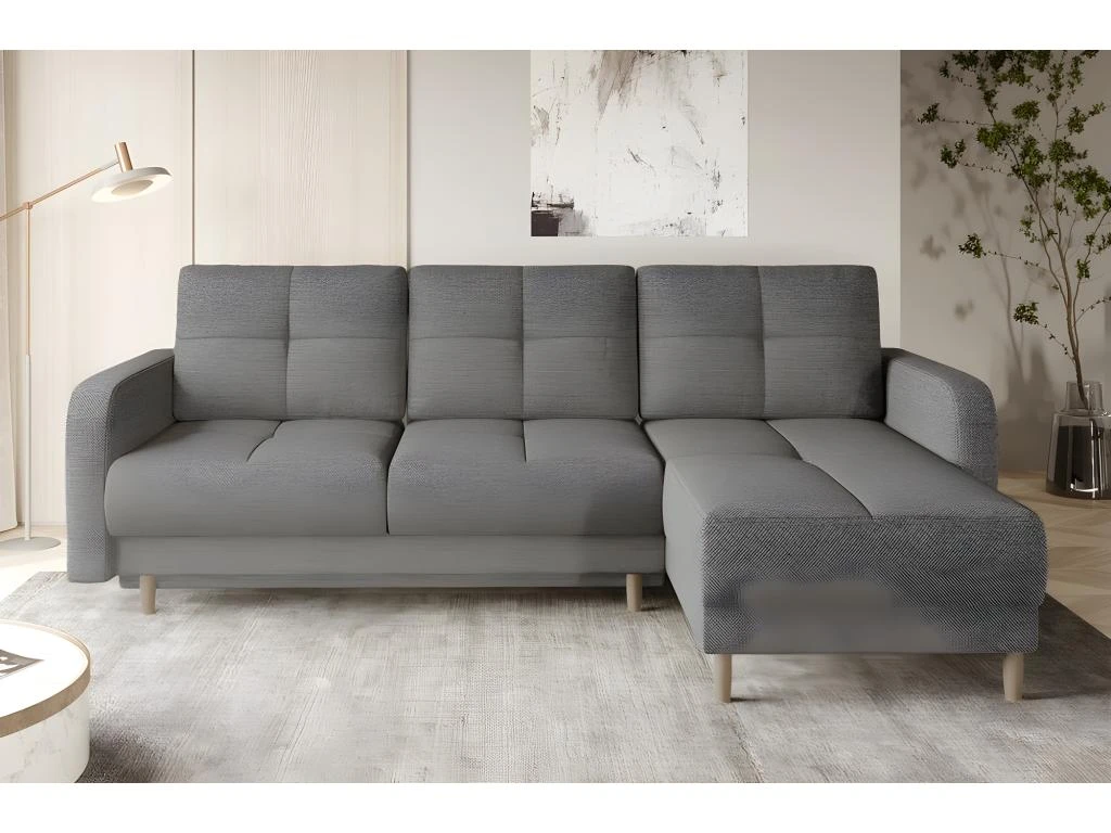 Canapé D'angle Convertible En Tissu Luxe, Rangement - Gris, Angle Droit (vu De Face), ROXANE 3 Canapé D'angle Convertible En Tissu Luxe, Rangement - Gris, Angle Droit (vu De Face), ROXANE