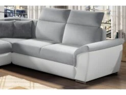 Canapé D'angle - Convertible - FELIPE - En Tissu Gris Clair Et Simili Cuir Blanc, 5/6 Places -Meubles Soldes Boutique canape 9995359