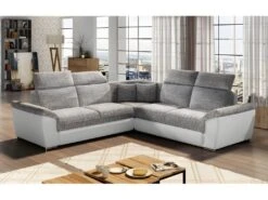 Canapé D'angle - Convertible - FELIPE - En Tissu Beige Et Simili Cuir Blanc, 5/6 Places