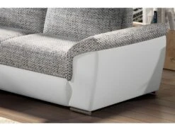 Canapé D'angle - Convertible - FELIPE - En Tissu Beige Et Simili Cuir Blanc, 5/6 Places -Meubles Soldes Boutique canape 9995613